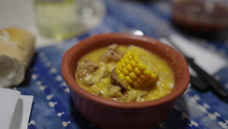 close-up of locro dish in traditional pot, argentine national dish