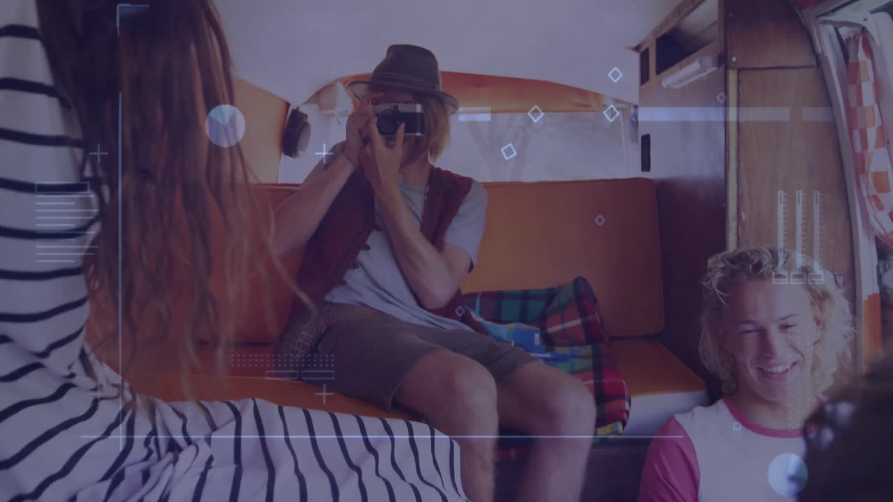 animación del procesamiento de datos sobre un grupo de estudiantes que estudian