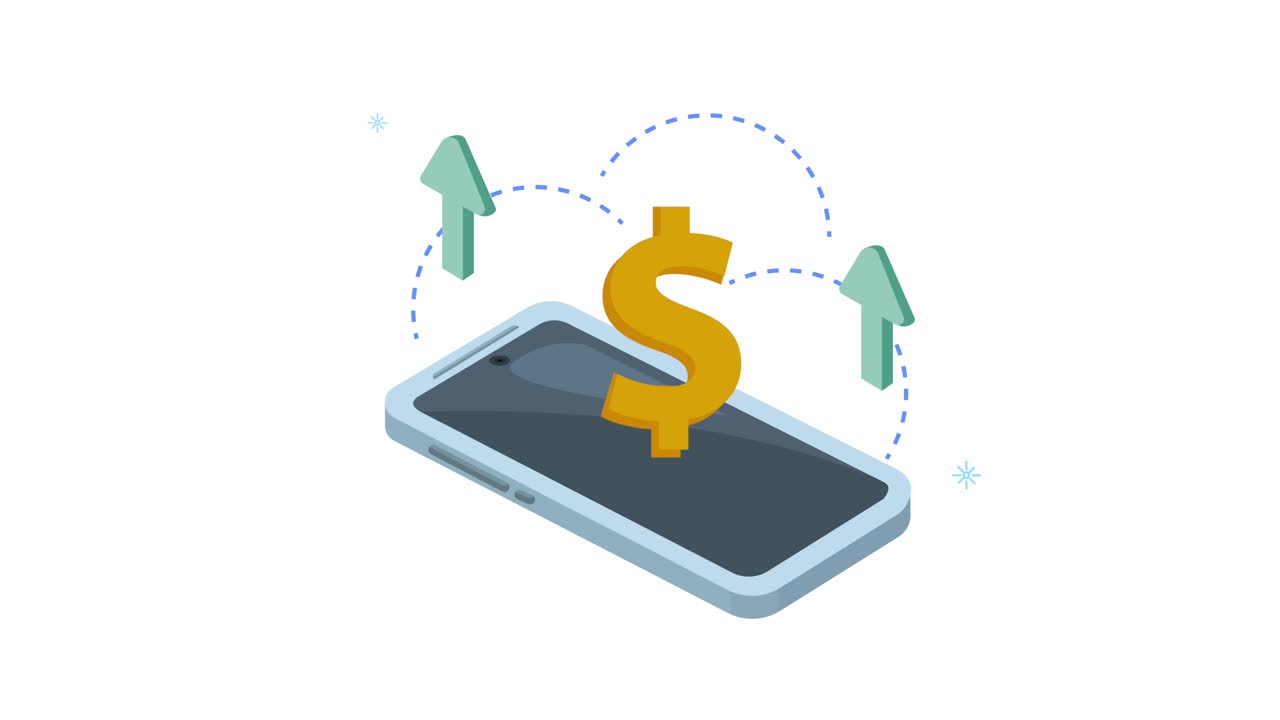 smartphone device animation with dollars symbol