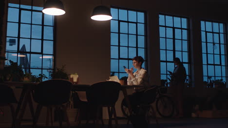 caucasian business woman working late using laptop computer brainstorming planning successful project deadline dedicated entrepreneur in office workplace at night
