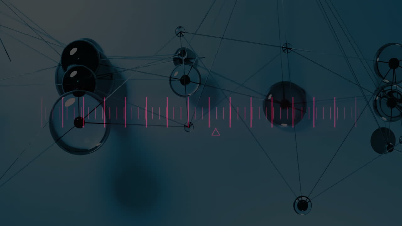 Geometric shapes and lines with sound wave animation over abstract background