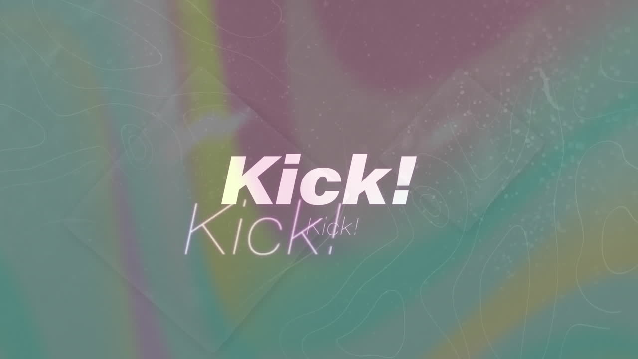 Animation of kick text on colourful background