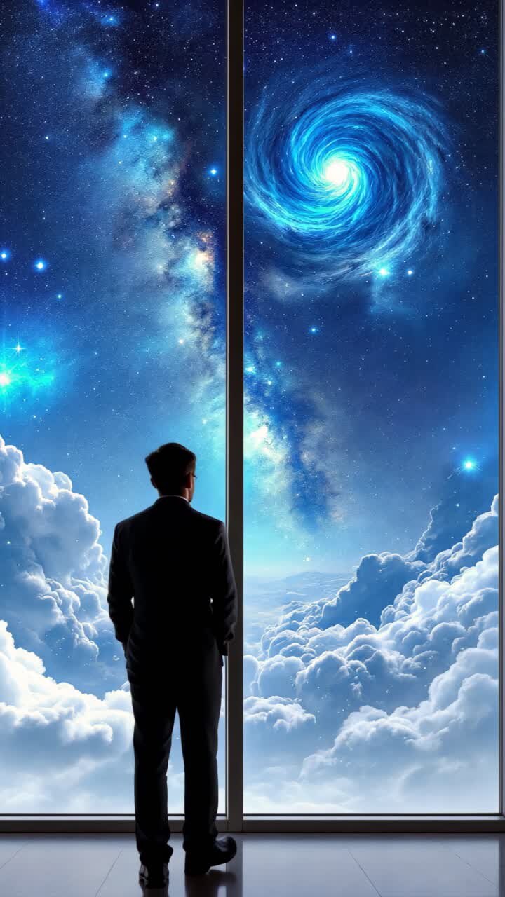 Businessman Looking at the Universe Through a Window