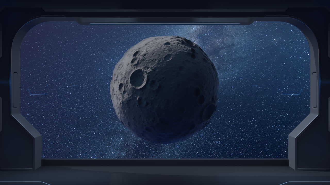 La Luna e le Stelle dalla prospettiva di un'astronave, rendering 3D