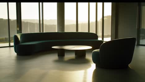 a tranquil interior scene with soft light highlighting elegant furniture and modern architecture, perfect for relaxation and reflection in a stylish setting