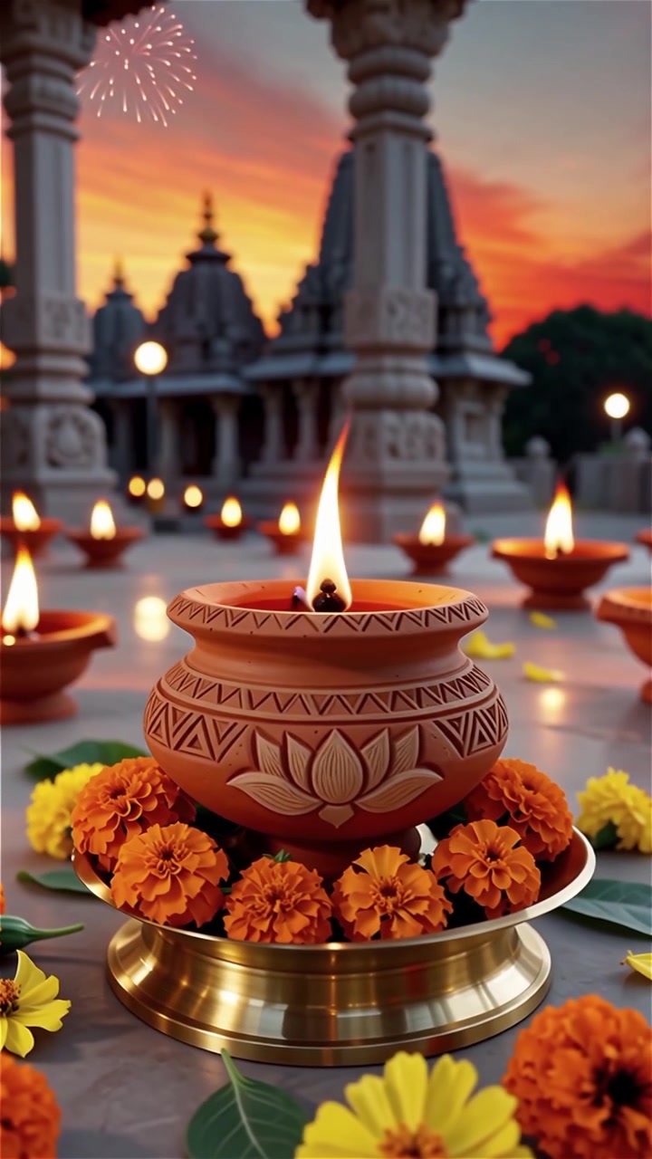 Sfondo del Festival Diwali con lanterne e decorazioni tradizionali Diyas.