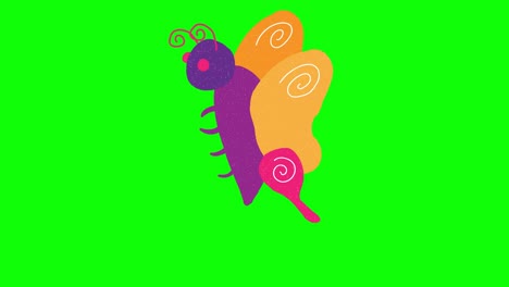 butterfly hand drawn green screen. floating loop animation