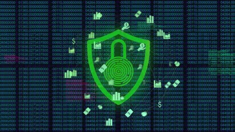 icono de candado de seguridad y globo de red de iconos de conexión contra el procesamiento de datos