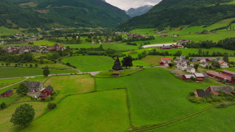 iconic hopperstad stave church in lush scenic valley of vikoyri, norway