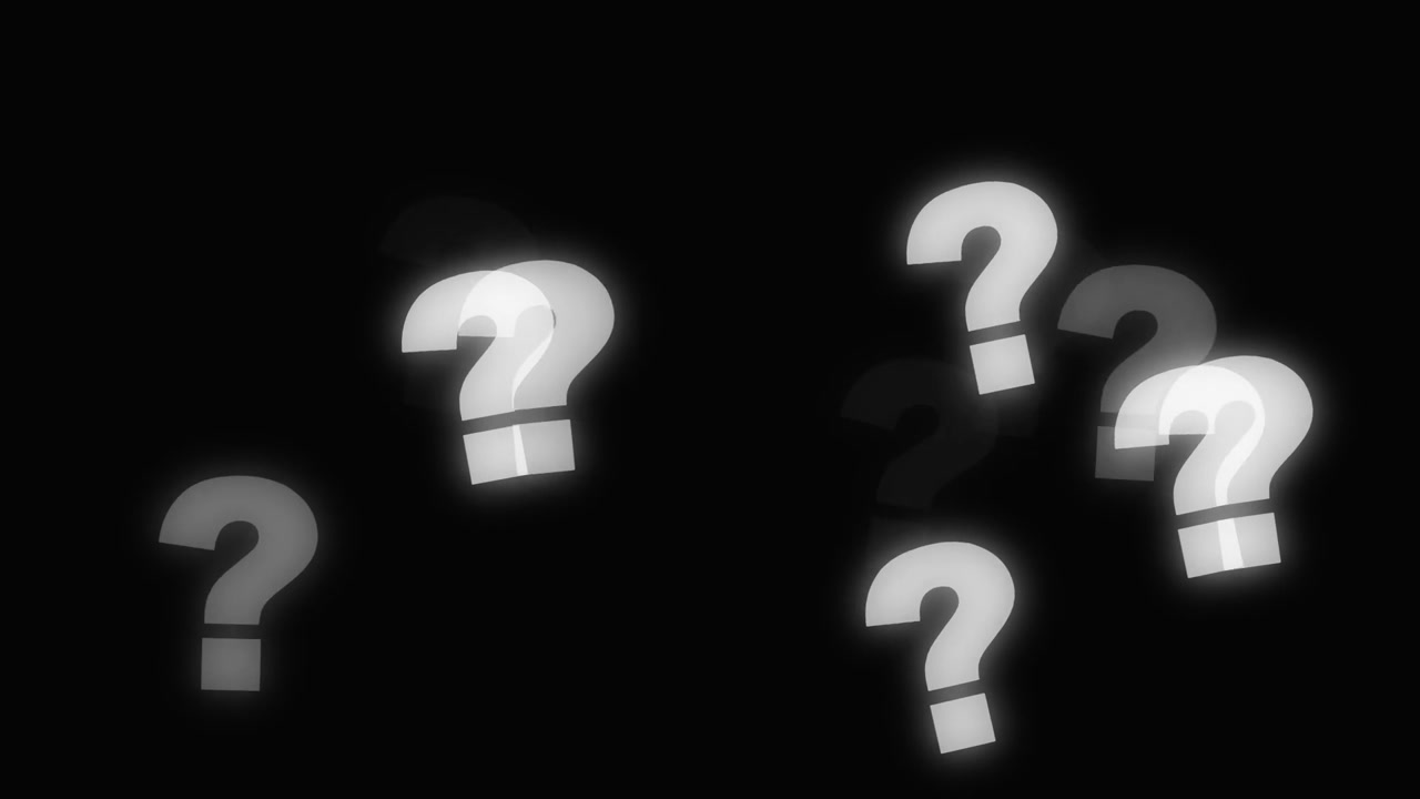 Floating Glowing Question Marks on Black Background