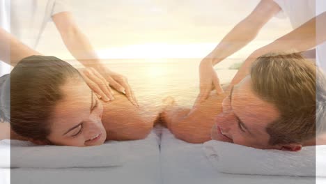 pareja teniendo masaje en el spa y paisaje marino para el día de san valentín 4k