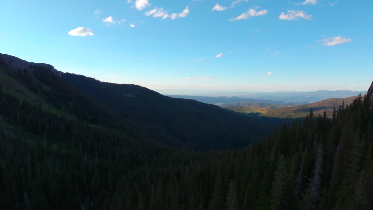 Mount Sneffels Wilderness trails hiking Rocky Mountains Ridgway Telluride Colorado aerial drone summer sunset dusk golden hour shade Lower Blue Lake San Juan Uncompahgre National Forest forward
