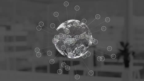 globo de red de conexión contra edificios de oficinas
