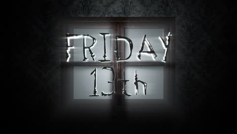 friday 13th text with window in dark hall of castle