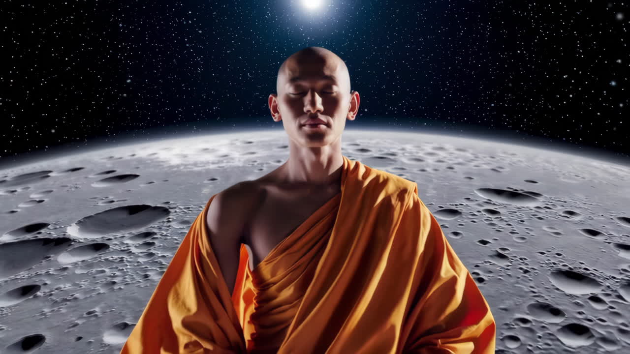 monje meditando en la luna