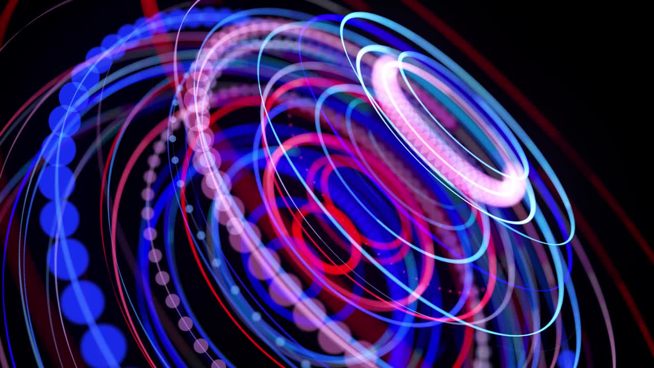 flujo de luz en la estructura de anillo, bg en 4k. fondo en bucle abstracto con senderos de luz, flujo de líneas de neón rojo azul en anillos de forma espacial. fondo de diseño de movimiento moderno de moda. efecto de luz,