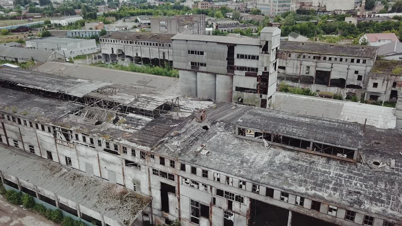 Aerial view of the largest abandoned factory. Factory ruins