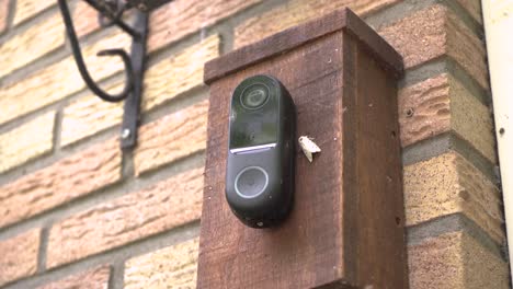 ringing a video doorbell at a door