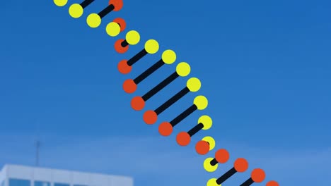 animación de la cadena de adn sobre el paisaje urbano