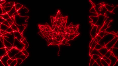 stylized flag of canada with a bright red glow effect and animated appearance on a black background