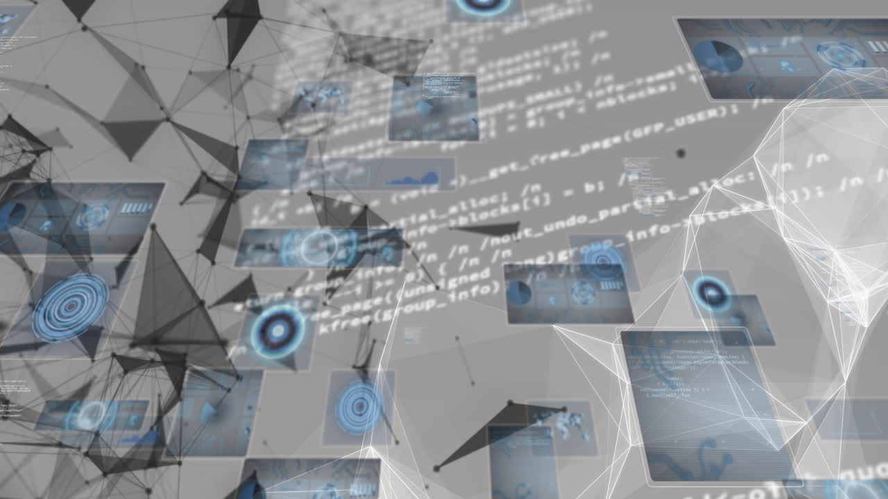 하드 인터페이스의 애니메이션, 배경에서 프로그래밍 언어를 통해 기하학적 모양을 형성하는 점