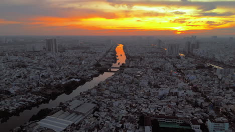 dramatic crimson skyline views over a bustling metropolis. stunning footage for your creative projects