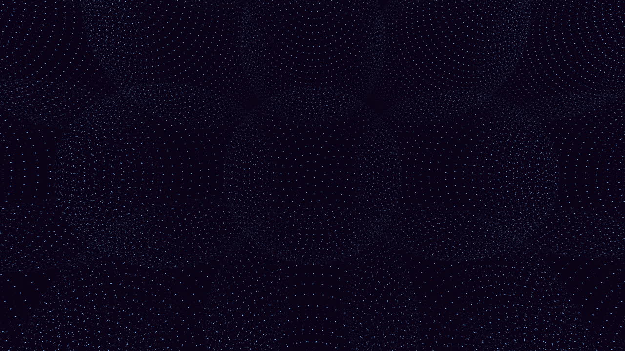 Abstract dark background footage with countless tiny glowing particles forming flowing wave patterns and circular grids, ideal for technology, data, science, or futuristic motion design projects