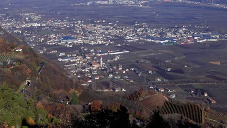 View-towards-Lana-from-above-in-December,-South-Tyrol,-Italy