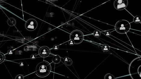 Animation-of-network-of-connections-with-icons-over-black-background