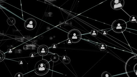 animación de la red de conexiones con iconos sobre fondo negro