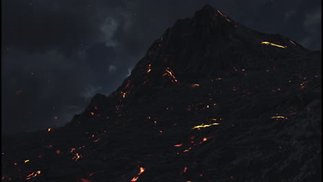 volcanic mountain at night with lightning
