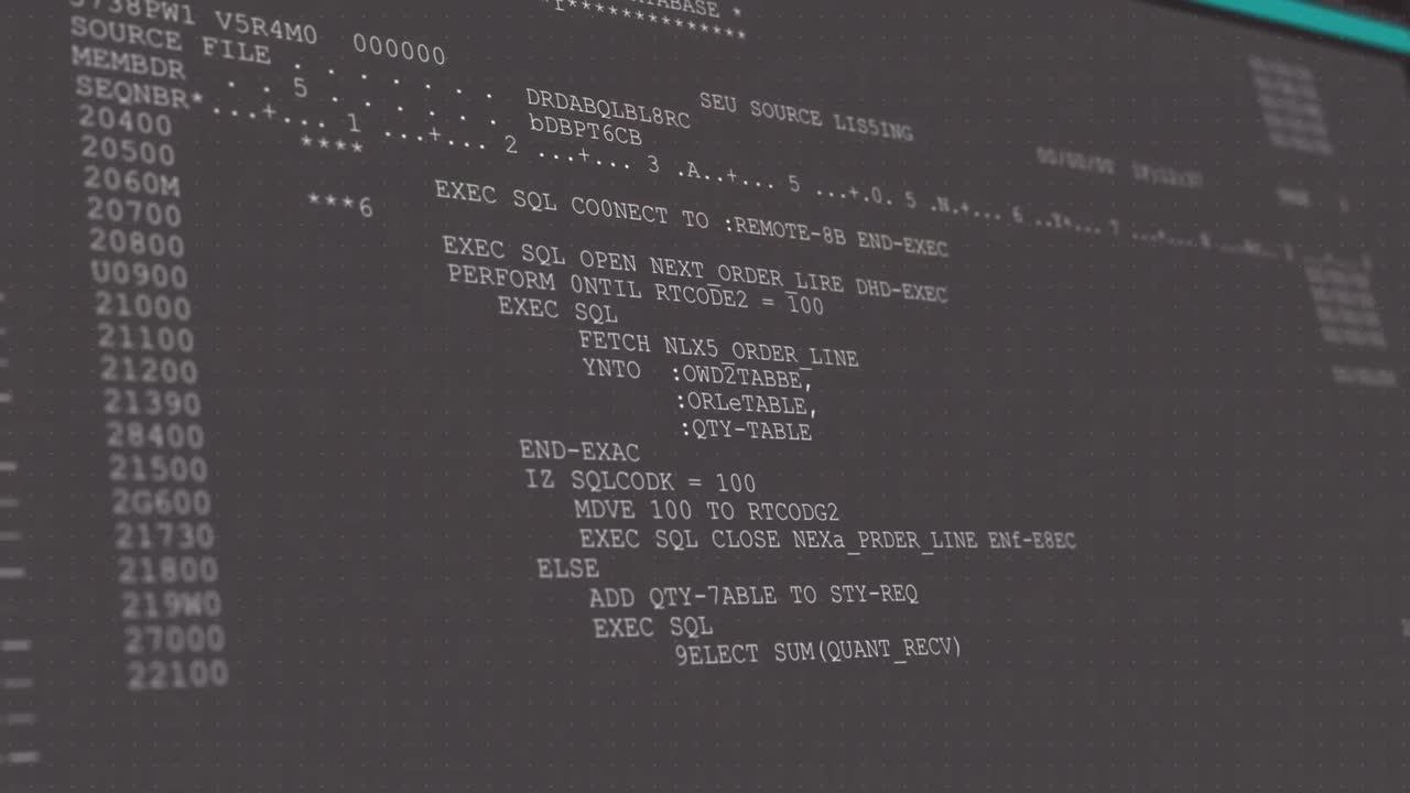 Animation of numbers and data processing over screen