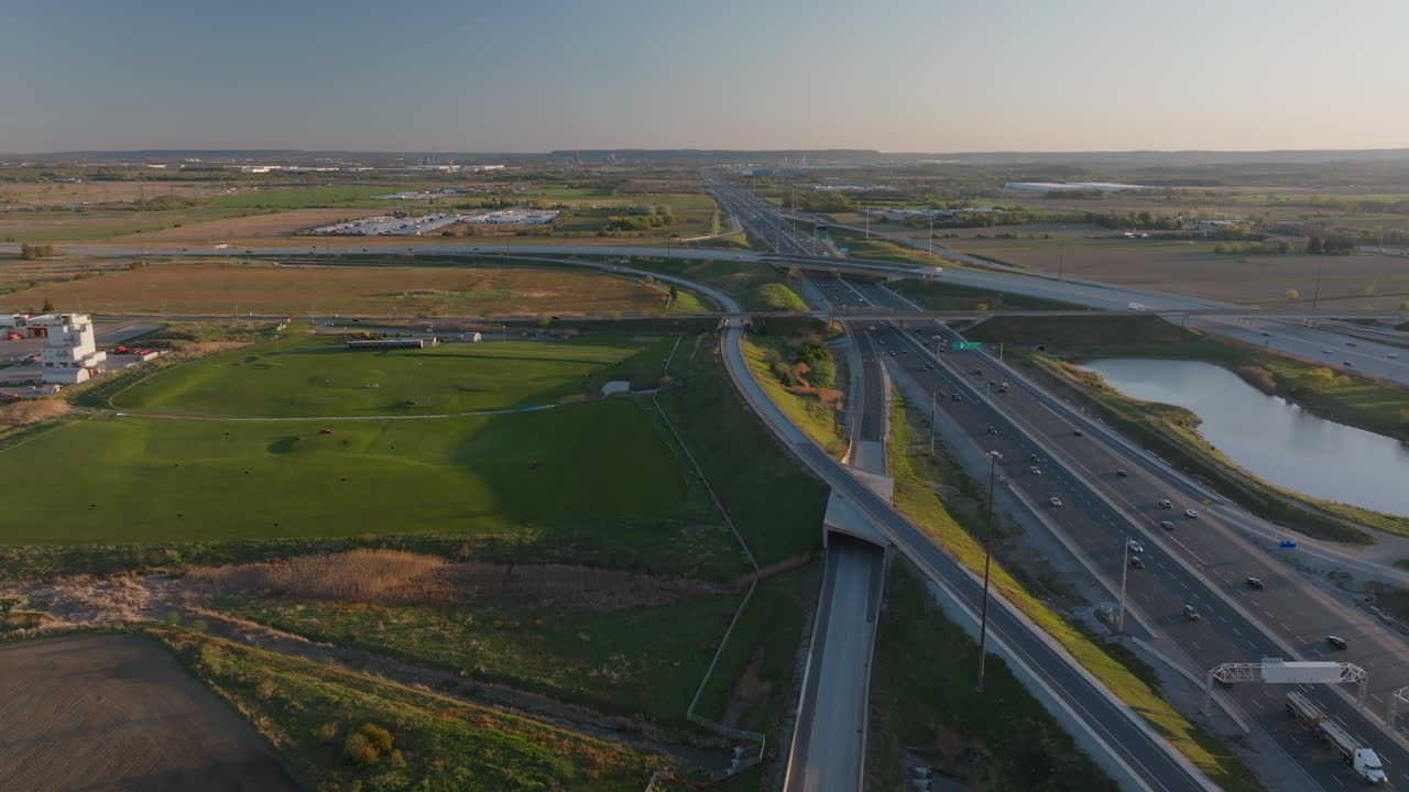 Highway 401 in mississauga, canada, showcasing roads and landscape, aerial view