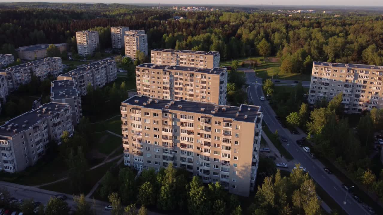 Descending Shot of a Soviet Planned Residential District Fabijoniskes in Vilnius, Lithuania, HBO Chernobyl filming location