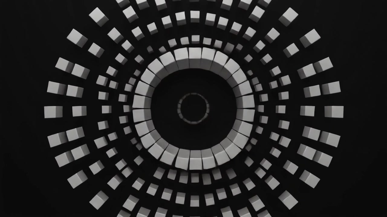Abstrakt animation af ekspanderende og sammentrækkende koncentriske ringe af terninger