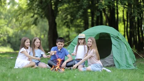 Family with Children Having Picnic in Nature Enjoying Sunset Family with Children Having Picnic in the Nature Enjoying Sunset Parents Dacing in front of Children