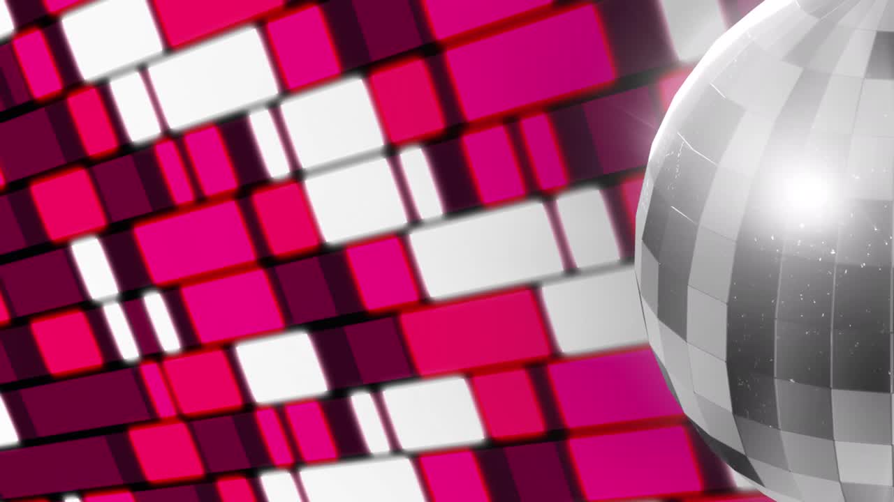 animación de bola de discoteca y luces sobre un fondo colorido