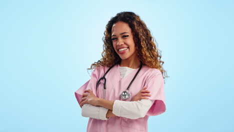 Nurse-in-portrait,-woman-has-arms-crossed