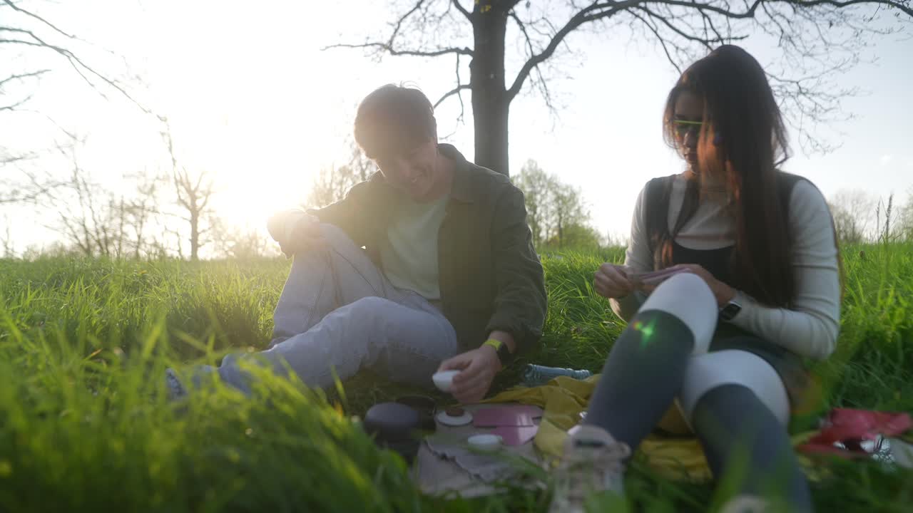 공원 에서 피크닉 을 즐기는 부부