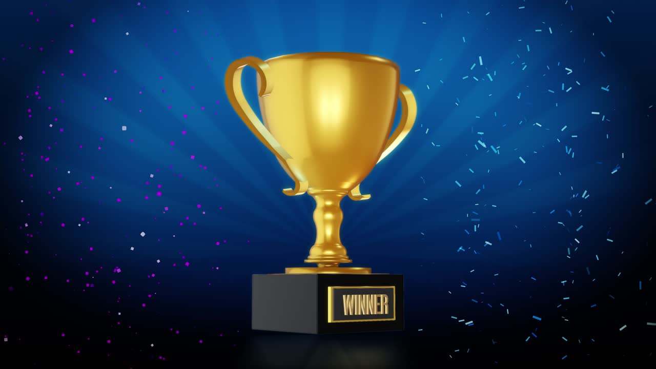 el trofeo del ganador en fondo azul