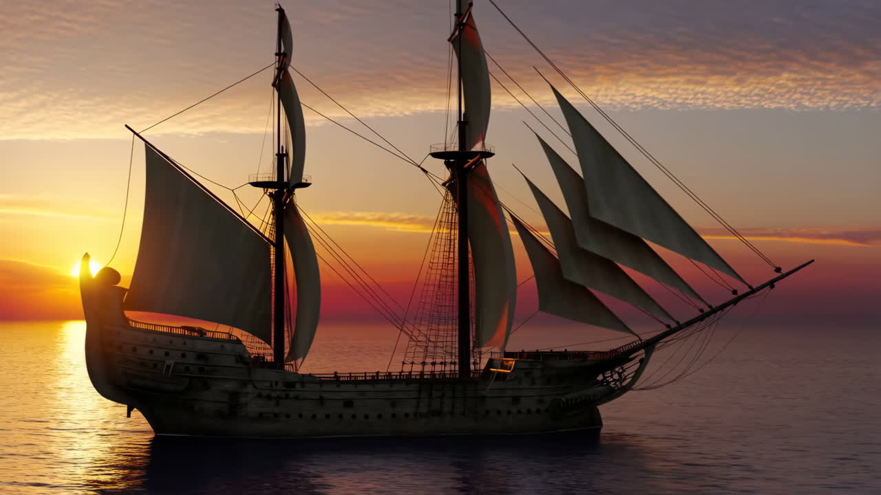 Grand Sailing Ship at Sunset