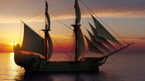 grand sailing ship at sunset