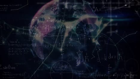 Animation-of-mathematical-equations-over-globe-on-black-background