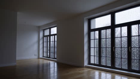 empty room with rain on windows