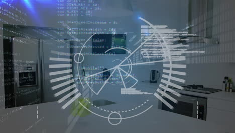 animación de la interfaz que muestra el escaneo de alcance circular e información con el interior de la cocina