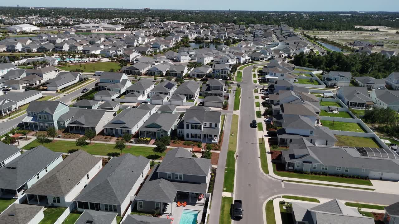 Uniform suburban neighborhood from above in a calm residential environment, Panama City Beach, Florida, USA