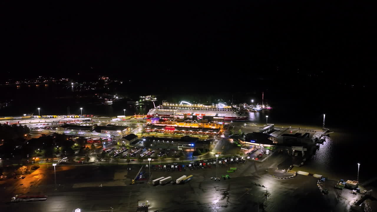 Aerial Night View of a Ferry Port