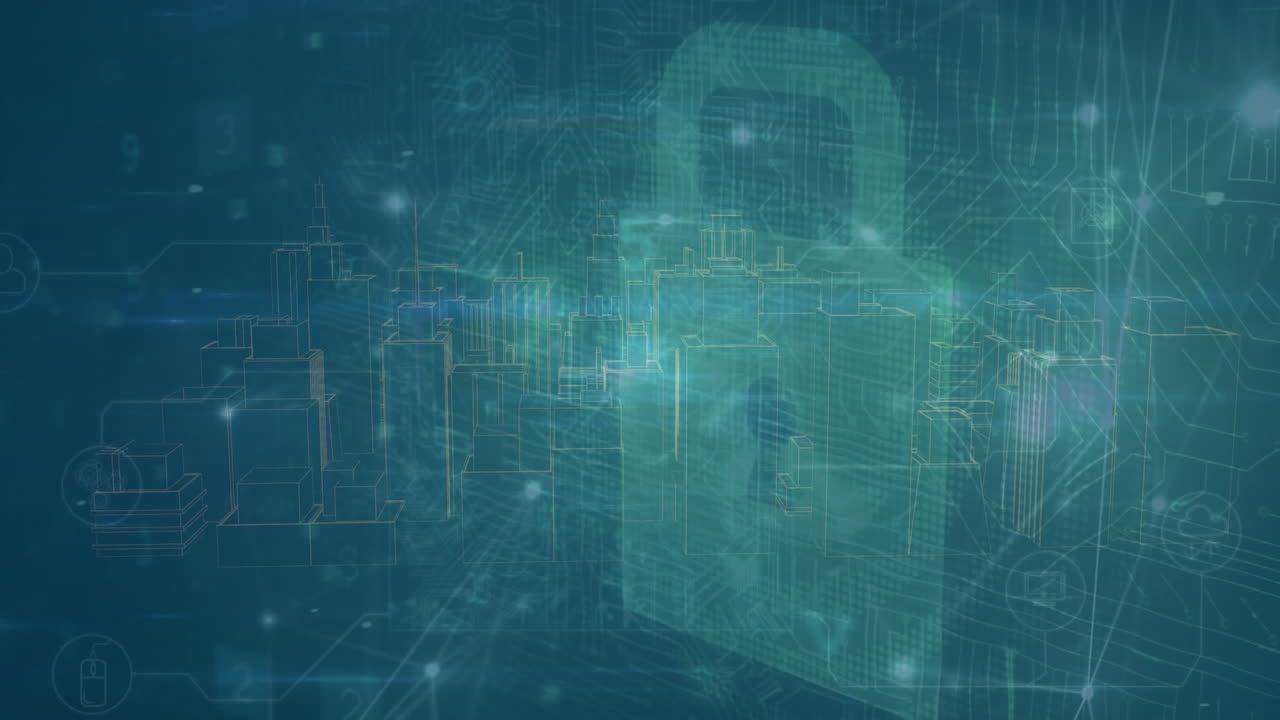 animación de la red de conexiones con procesamiento de datos sobre el icono del candado