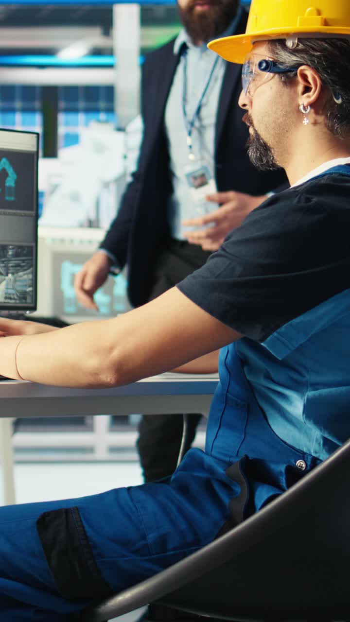 Vertical Video Photovoltaics Factory Manager Showing Engineer Fixes To Be Made