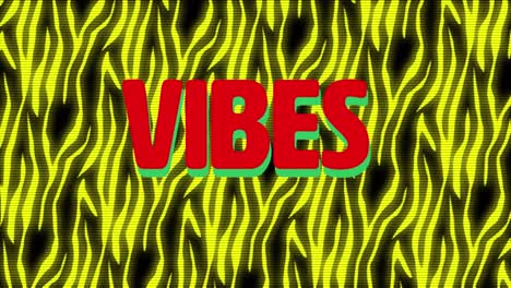 animation of vibes text and sun over yellow wave patterned background